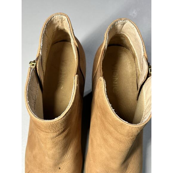 Vionic Sterling Ankle Boots Womens 8 Beige Leather Stacked Heel Side Zip Booties - Picture 8 of 9